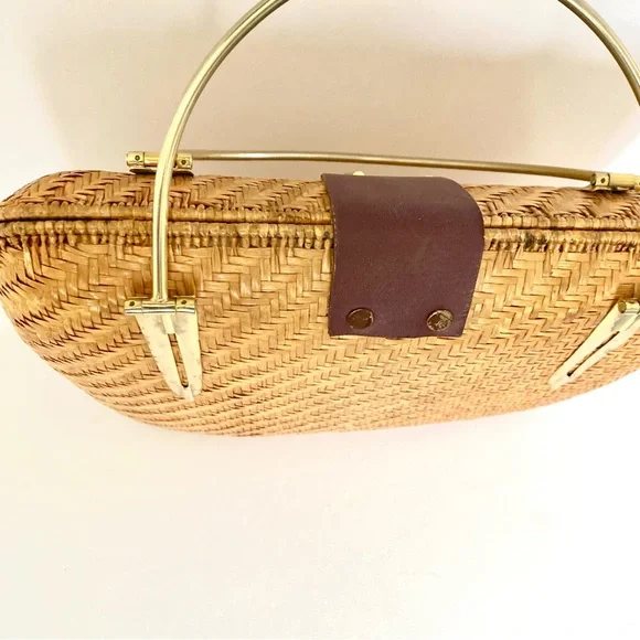-sold-Vintage Straw Woven Wicker Basket Bag - Picture 4 of 12